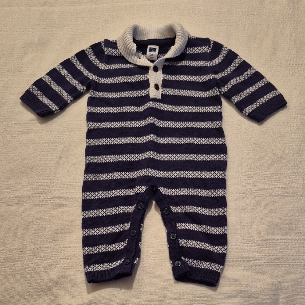Janie and Jack boys 0-3 months blue and white striped sweater romper VGUC 2017